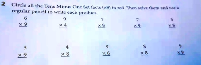 Tens minus one set facts